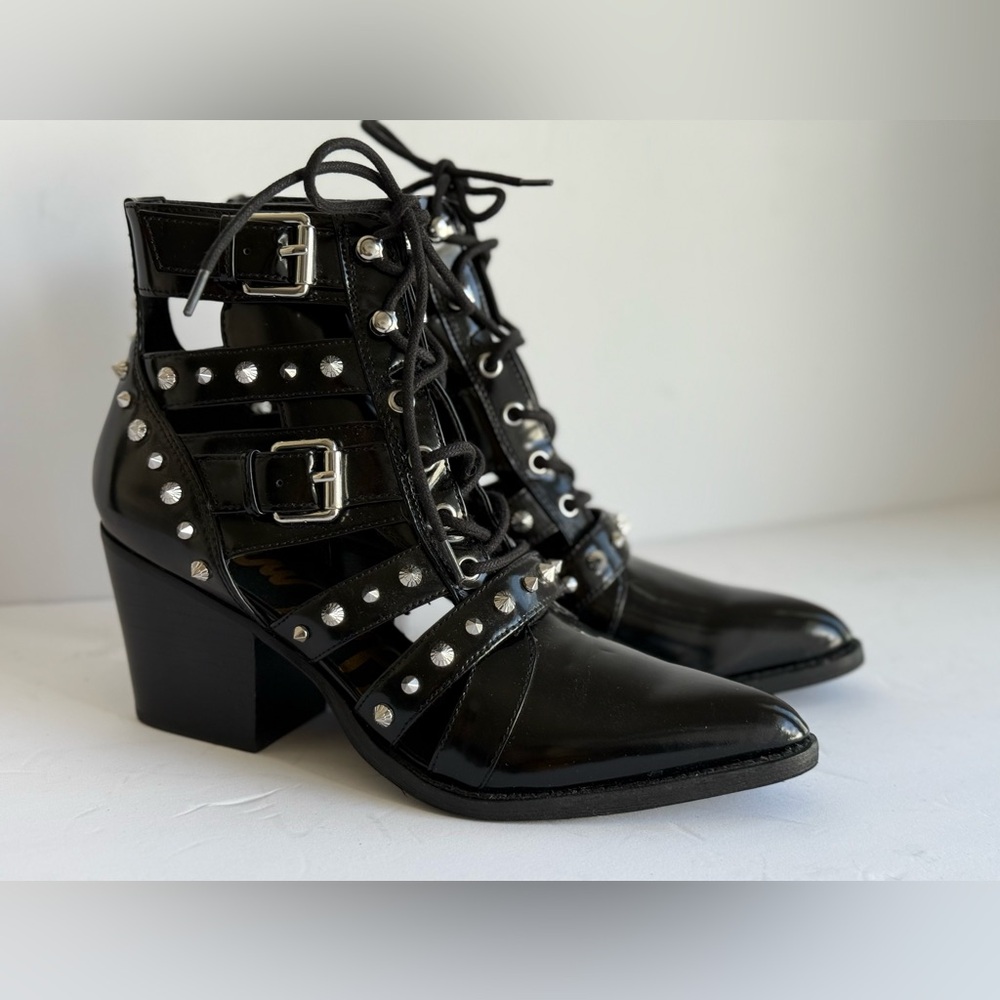 Sam Edelman Black Studded Lace-Up Boots